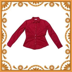 Red New York & Company Stretch Button Down Blouse Size XS